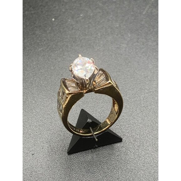 Gold Over Sterling Ring Cz Sterling Silver 925 Multi Row Marquise Raised Design - Picture 6 of 8